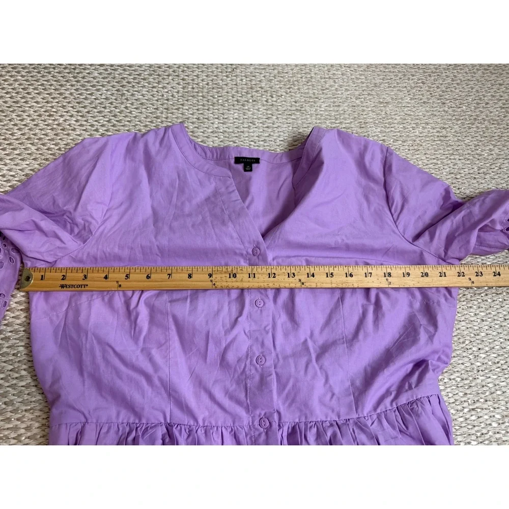 Talbots Purple Cotton Eyelet Midi Shirtdress Lavender boho quiet luxury 14 - Picture 5 of 12